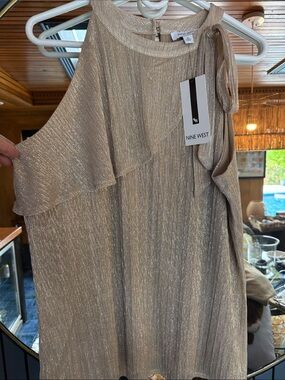 Nine West Shimmery Champagne Gold Sleeveless Tie-Shoulder Top